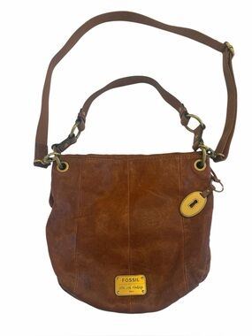 Fossil Long Live Vintage cognac brown leather convertible crossbody bag